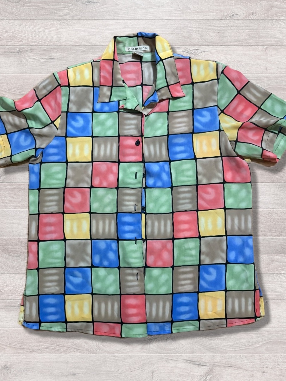 Vintage 80s 90s Notations Retro Colorful Pastel Square Geometric Shirt Medium